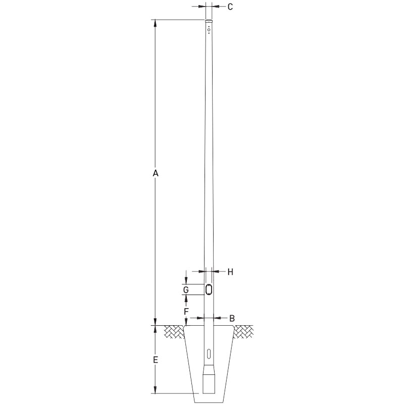Palo luminoso conico in alluminio da 10 piedi a 40 piedi con coperchio superiore, montaggio piantato