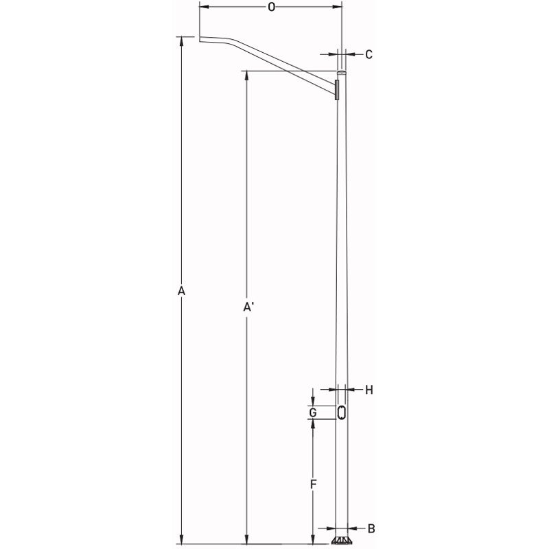 Palo luminoso conico in alluminio da 20 piedi a 40 piedi, montaggio su flangia di base
